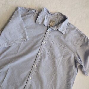 LL Bean Seersucker Shirt Mens XXL Tall Blue White Striped Short Sleeve STY242320